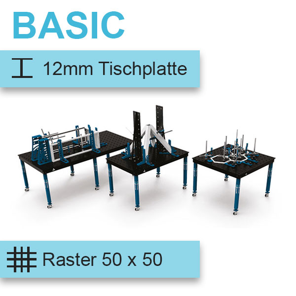 GPPH Schweisstisch BASIC in silber blau und 50 x 50 Raster