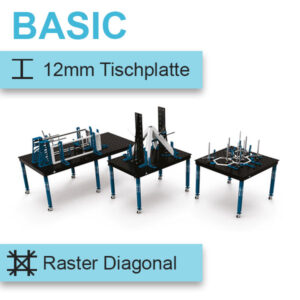 GPPH Schweisstisch BASIC in silber blau und diagonales Raster