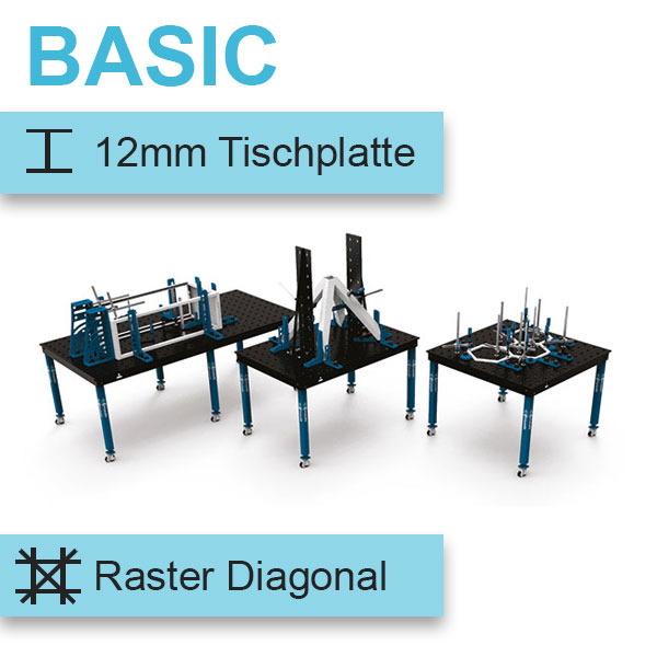 GPPH Schweisstisch BASIC in silber blau und diagonales Raster