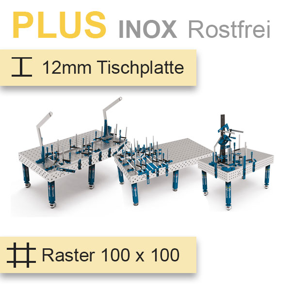 GPPH Schweisstisch INOX PLUS in silber blau und 100 x 100 Raster