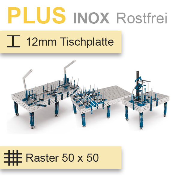 GPPH Schweisstisch INOX PLUS in silber blau und 50 x 50 Raster