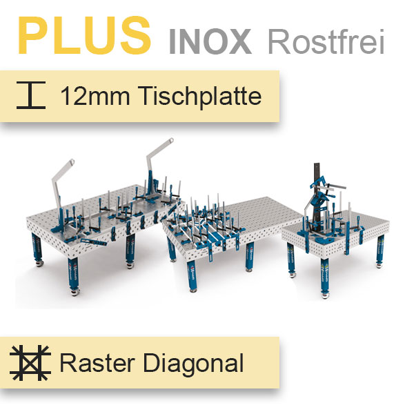 GPPH Schweisstisch INOX PLUS in silber blau und diagonales Raster