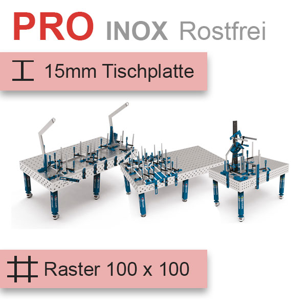 GPPH Schweisstisch INOX PRO in silber blau und 100 x 100 Raster
