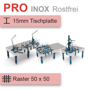 GPPH Schweisstisch INOX PRO in silber blau und 50 x 50 Raster