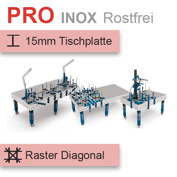 GPPH Schweisstisch INOX PRO in silber blau und diagonales Raster